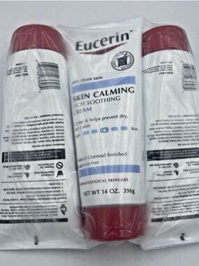 Lot of 3 Eucerin Skin Calming Itch Soothing Cream Dry Itchy Skin Frag/Free 14 oz